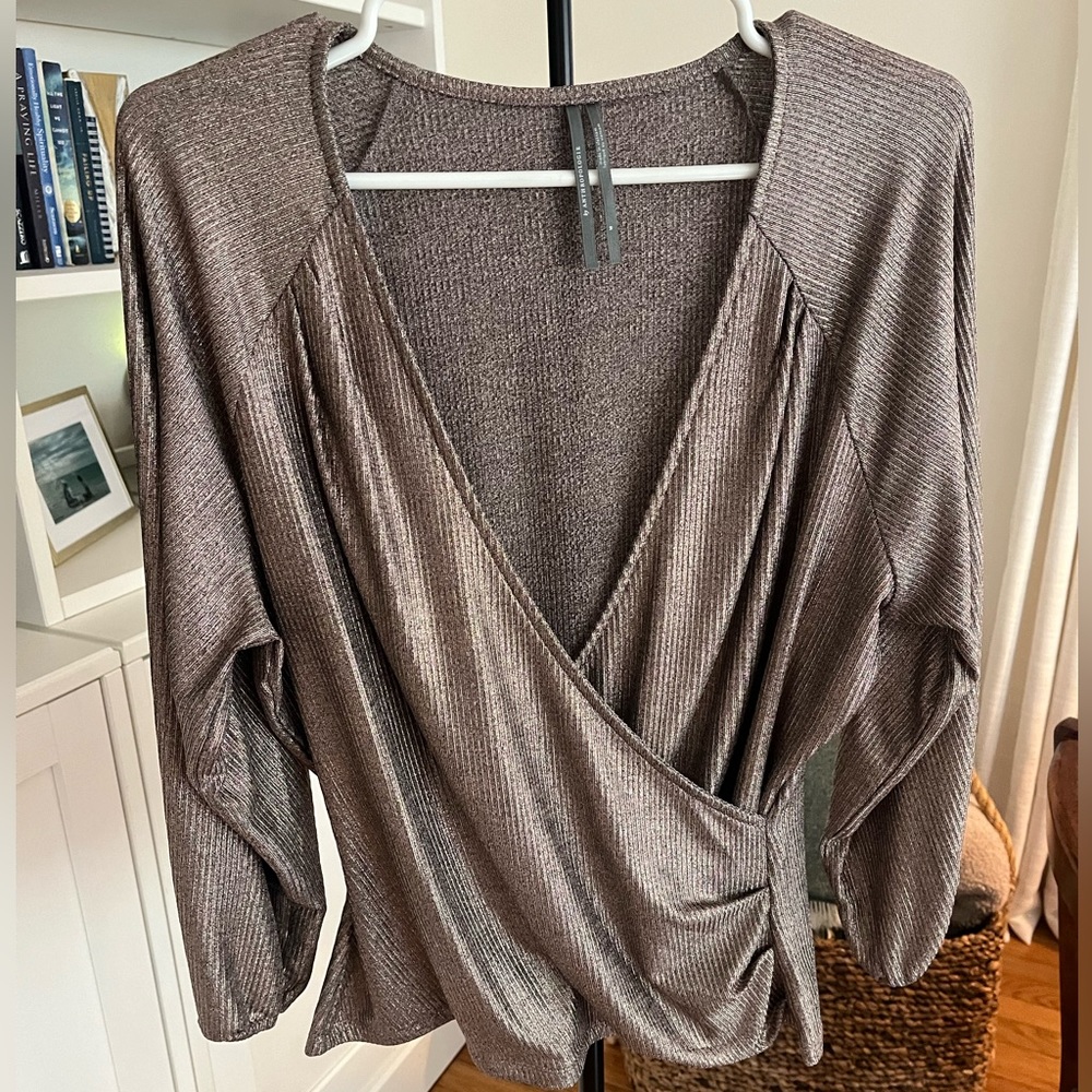 Anthropologie Metallic Faux Wrap Top